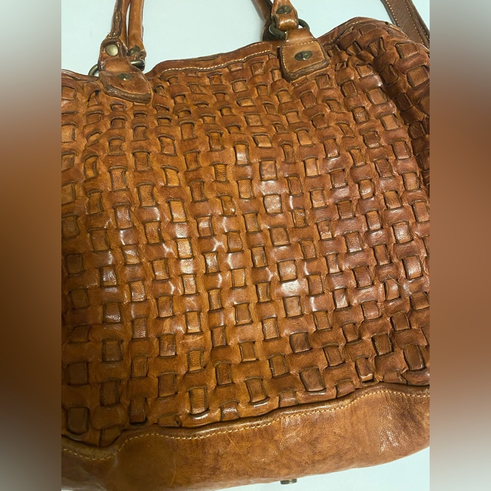Longellitti Italian Brown Woven Leather Handbag Large - Picture 3 of 8